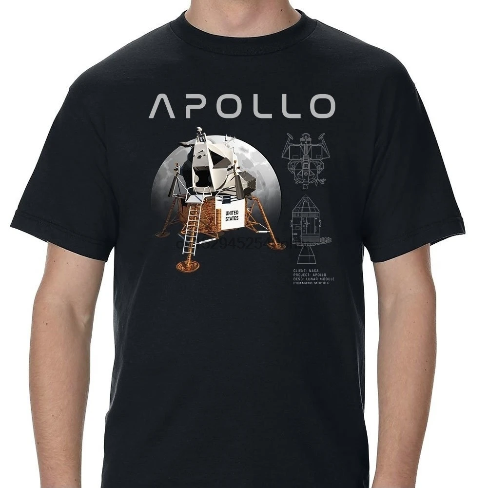 Мужская модная футболка Apollo с лунным модулем и коротким рукавом |