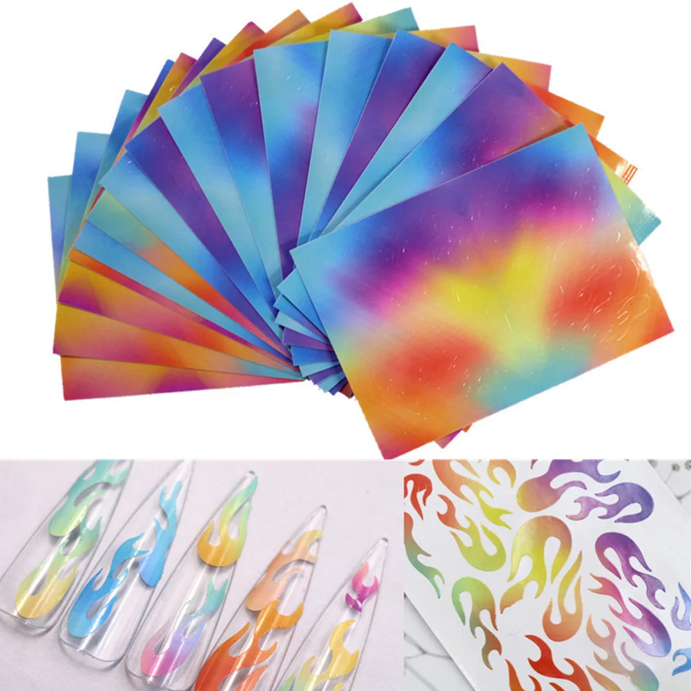 16pcs/set DIY Cosmetic Salon Tape Artificial Flame Pattern Nail Art Sticker Home Colorful Cosplay Craft Decorative Detachable