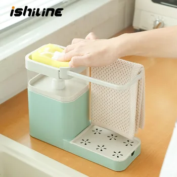 

3-in-1 Kitchen Cleaning Combination Storage Rack Kitchen Cloth Sponge Scrub Detergent Bubbler Automatic Liquid Box