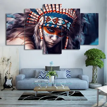 

HD Printed 5 Piece Canvas Art American Indians Girl Painting Wall Native Girl Pictures Home Decor Free Shipping NY-7264B