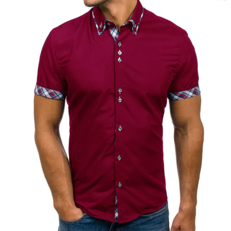 

2021 Summer Classic Double Collar Checked Shirt Men's Casual Slim Short Sleeve Men's Clothing Shirt Cardigan Size M-3XL