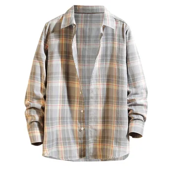 

Fashion men's shirts autumn and winter cotton casual plaid long-sleeved lapel capless shirt jacket Y11.20