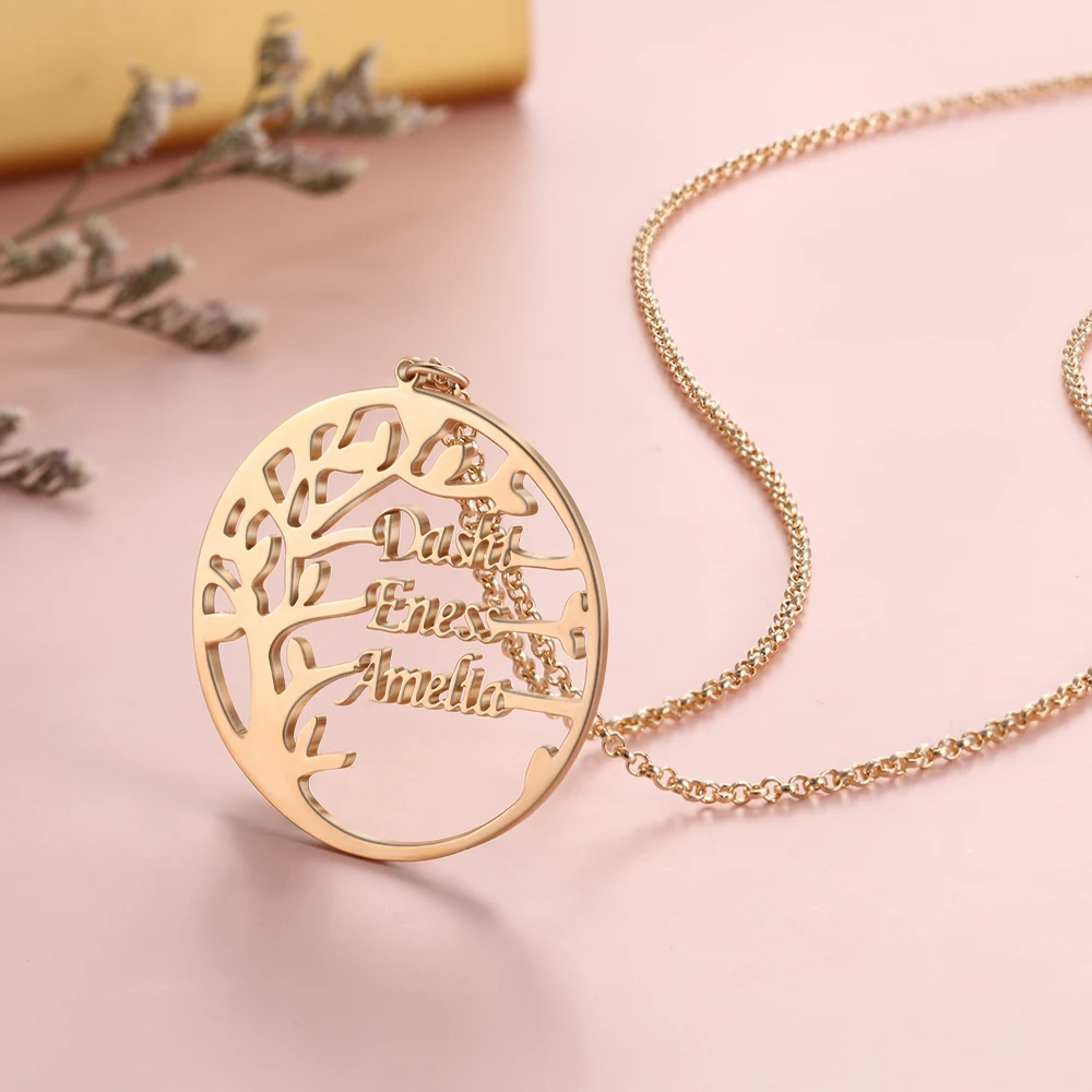 Персонализированное семейное имя ожерелья Древо жизни круглый кулон ожерелья цепь ювелирные изделия подарок для женщин мама