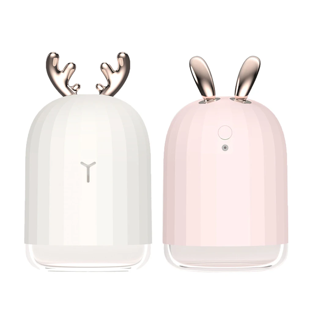 2Pcs Pink&White Ultrasonic USB Air Humidifier Travel Car Aroma Diffuser Cool Mist Maker with LED Nightlight 220ml