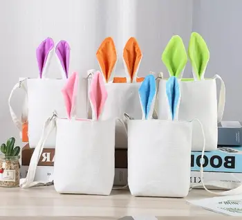 

5 Color Creative Easter Rabbit Ear Bag Bunny Cartoon Bunny Bucket Gift Bag Shoulder Canvas Bag Party Decoration Wholesale