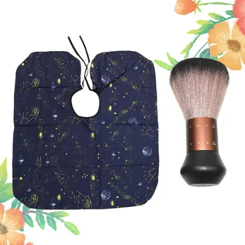 

2pcs Kids Hairdressing Cape Broken Hair Brush Set Starry Sky Pattern Hair Cutting Apron for Home Barber Shop (Black)