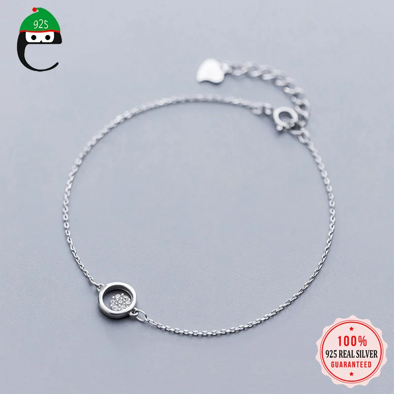 Elfoplatasi 925 Твердые Настоящее Стерлинговое Серебро круглой формы CZ браслет 16 см для Для женщин жена Девушки Леди тонкой Серебряные ювелирные изделия ED195