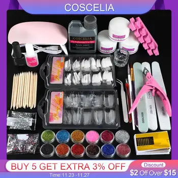 

Pro Acrylic Nail Kit With Lamp Dryer Full Manicure Set Acrylic Powder Glitter Liquid Nail Glue Nail Tips Nail Art Tools Kit