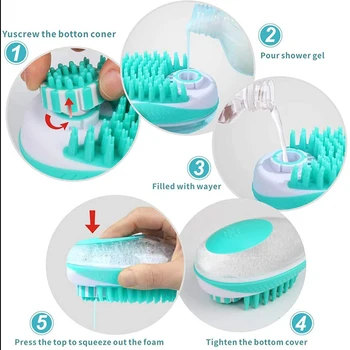 Pet Dog Cat Bath Brush 2-in-1 Pet SPA Massage Comb Soft Silicone Pet Shower Hair Grooming Cmob Dog Cleaning Tool Pet Supplies 3