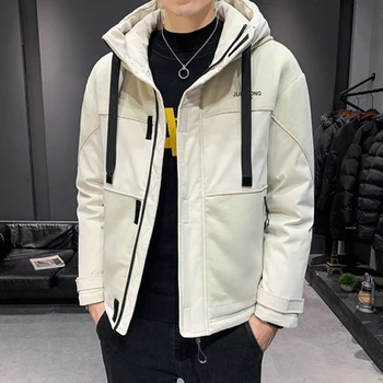 

2019 new men's winter coat fashion personality trend cotton jacket coat stitching thick loose hooded cotton shirt shirt men