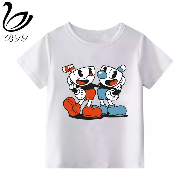 Cuphead/футболка для мальчиков; летняя детская футболка для мальчиков; топы для маленьких девочек; детская футболка; Мультяшные футболки; одежда