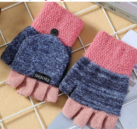 Navyblue От 7 до 10 лет, Детские Зимние перчатки без пальцев Guantes Invierno Mujer, зимние Eldiven, женские перчатки Luvas Handschoenen Rekawiczki - Цвет: Navyblue