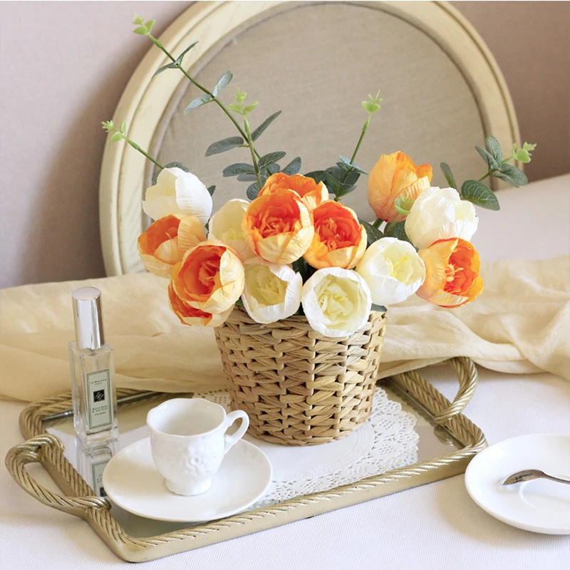 

7pcs/Bouquet New Silk Tulip Artificial Flower Bouquet 26cm Fake Plant For Wedding Decoration Home Garen Acceeeories