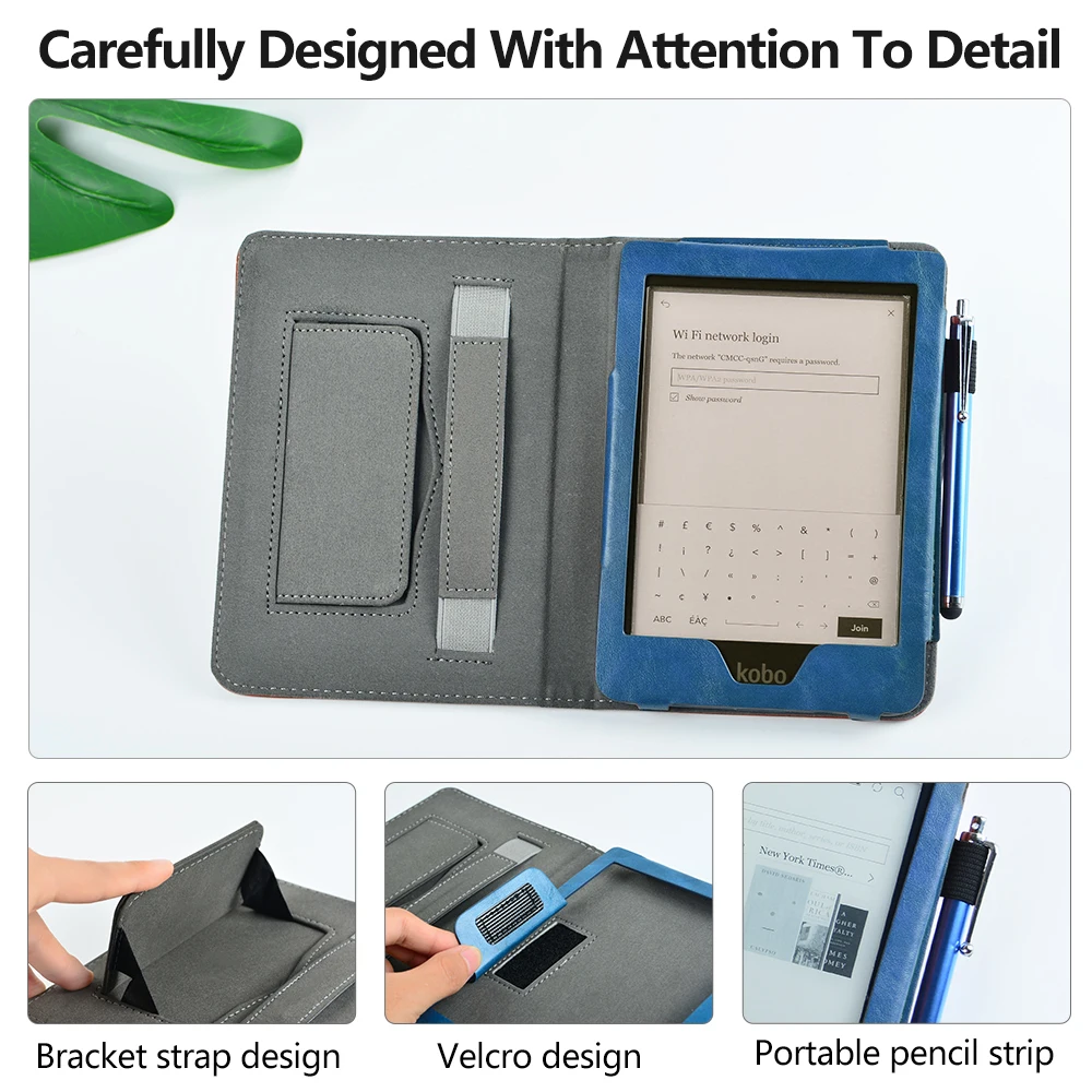 Cena Luksusowa osłona dla nowego Kobo Clara HD 6 Ereader Folio Case z uchwyt na rękę dla Kobo Clara HD 6 cali + bezpłatny prezent