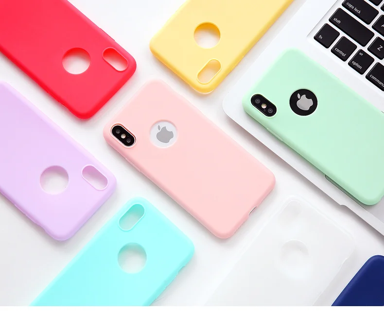 Чехол конфетного цвета с отверстием для iphone 7, 8, 6, 6s Plus, X, XS, MAX, XR, 10, милая девушка, матовый Мягкий силиконовый чехол для телефона