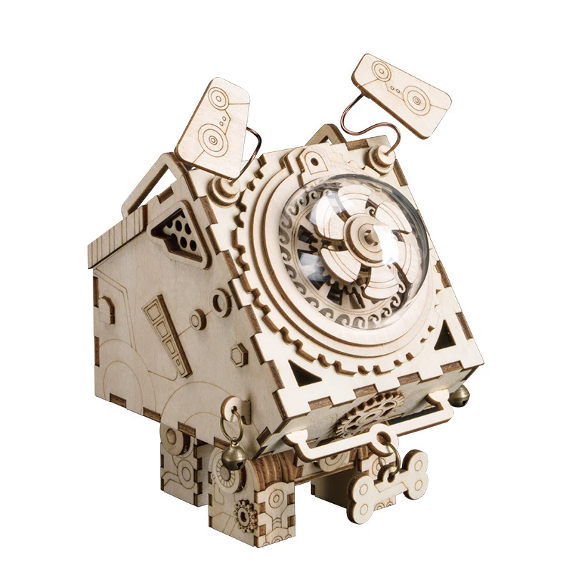 

Hot DIY Wood Music Box Wooden Robot Dog Punk Rabbit Puzzle Assembly Music Box Birthday Gift for Girlfriend Kids Children Toys