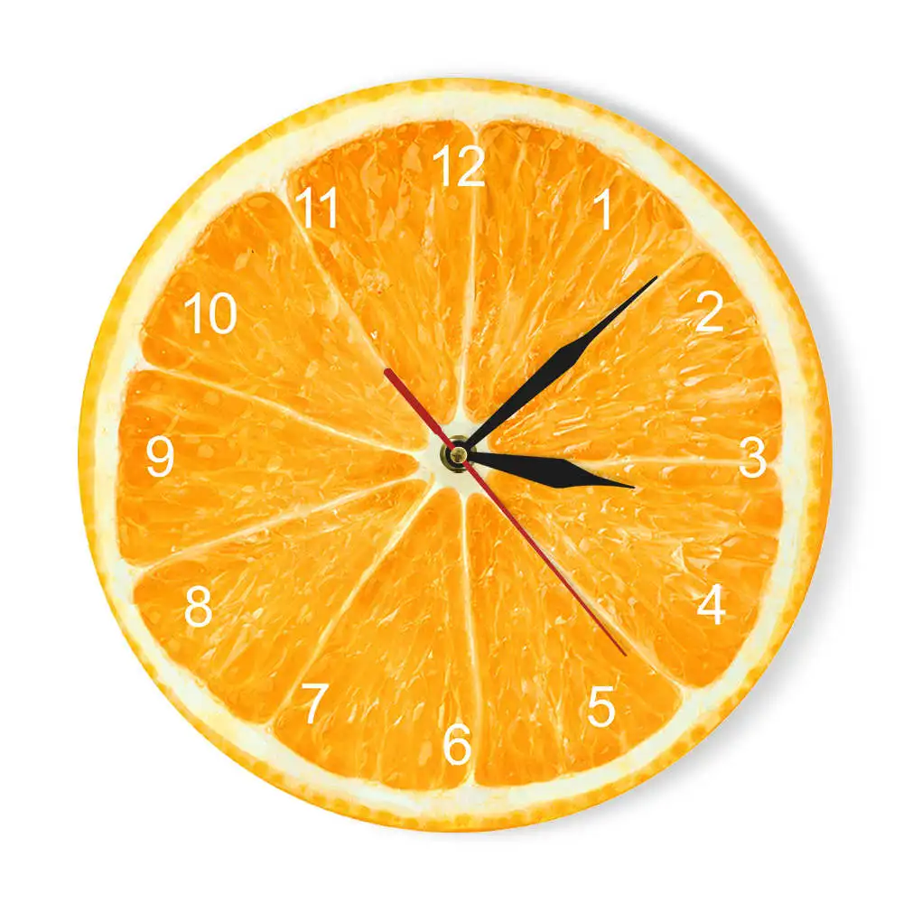 Orange Lemon Fruits Acrylic Wall Clock Lime Pomelo Modern Kitchen Clock Watch Home Decor Fresh Tropical Fruit Wall Art Timepiece