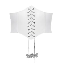 2022 Retro 50s Women Ultra Wide Belt Metal Butterfly Chain Elastic Corset Belt Pu Leather High Waist Belt Clothing Accesoories