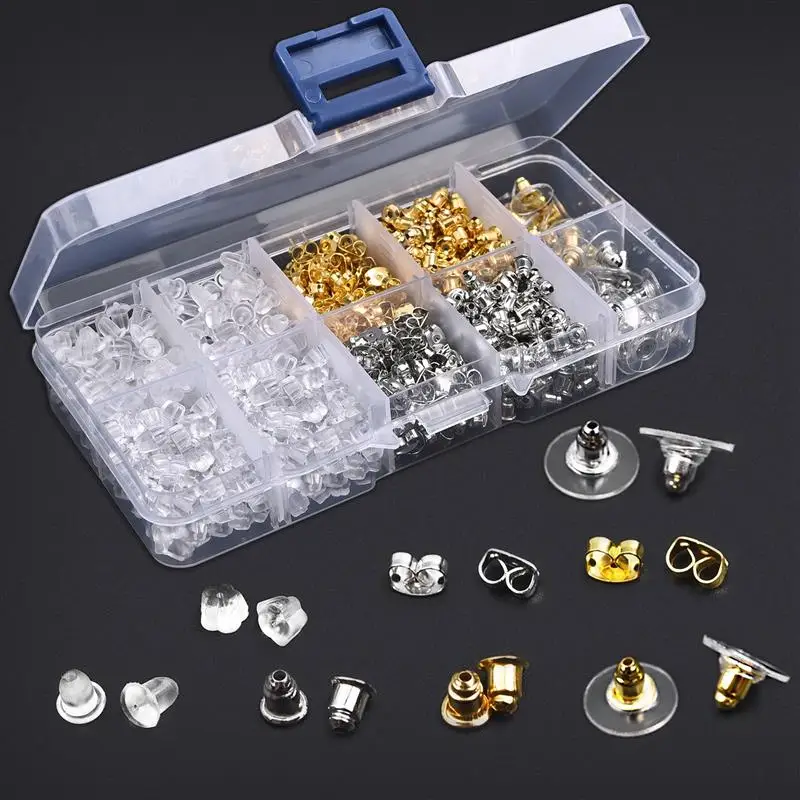880pcs Ear Plug A Box Clear Silicone Rubber Alloy Earring Clasp Earrings Accessories Kit DIY Jewelry Making Ears Hook Findings | Украшения
