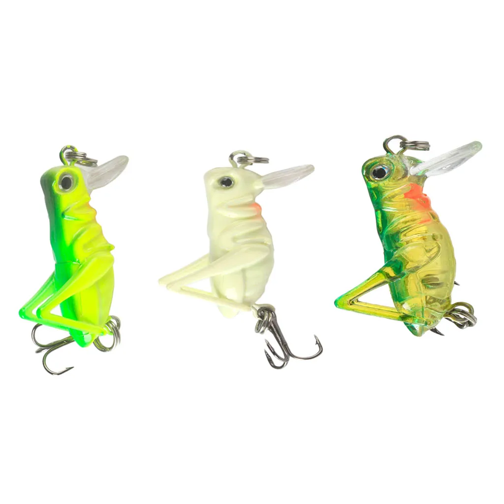 3Pcs Lifelike Insect Grasshopper Fishing Lures Baits Crankbaits Treble Hook Topwater