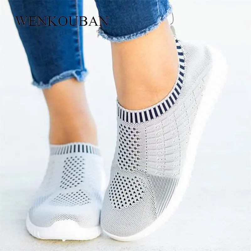

Spring Fashion Sneakers Women Vulcanized Shoe Casual Slip On Flat Sock Shoes Ladies Trainers Walking Flats Tenis Feminino 2020