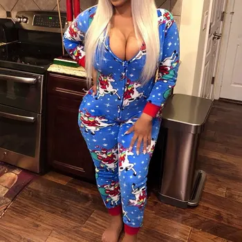 

Christmas Rompers Autumn Women Sexy Long Sleeve Jumpsuits 2020 Ladies Print Pajamas Long Pants Bodycon Zipper Clotheses