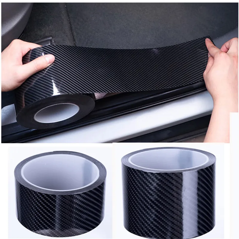 X AUTOHAUX 1m 3.3ft Car Universal Rubber Sticker Carbon Fiber Pattern Door Sill Protector Edge Guard Strip