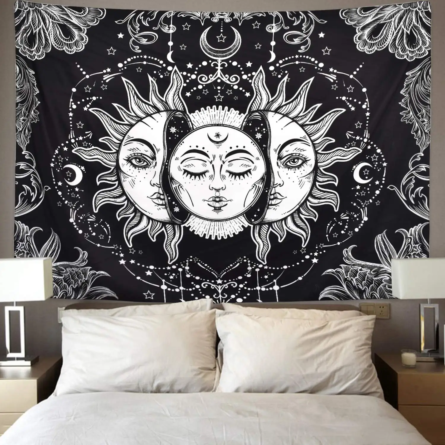 

Sun And Moon Tapestry Burning Sun Star Tapestry Psychedelic Tapestry Black And White Mystery Tapestry