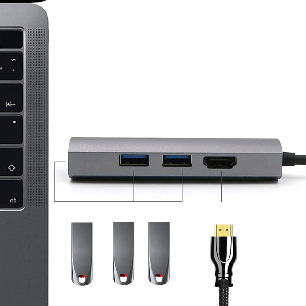 Тип-c к USB3.0 концентратор+ HDMI 4K конвертер 3 порта расширитель несколько USB 3 Hab с адаптером питания USB3.1 концентратор для ПК мобильного телефона