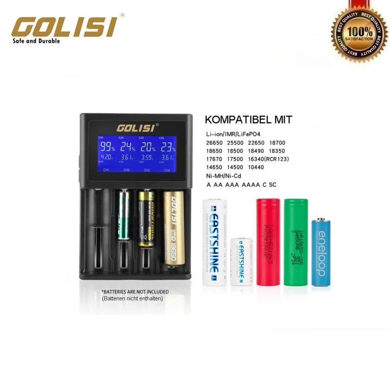 Оригинальный Golisi S4 2A интеллектуальные ЖК-дисплей Быстрый Зарядное устройство для 18650 20700 26650 литий-ионная Ni-MH, Ni-Cd Перезаряжаемые Батарея не