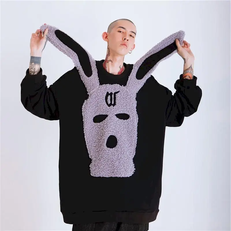 

Свитшот мужской/женский с вышивкой, оригинальный уличный брендовый Свободный Топ оверсайз с круглым вырезом и кроличьими ушками