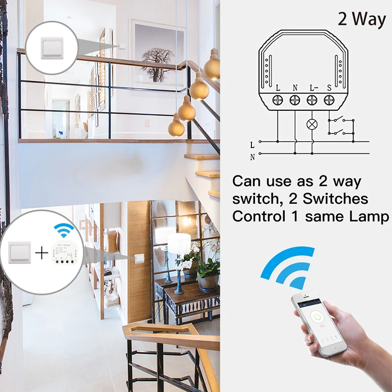 2 способ wifi-патрон, умный свет светодиодный диммер переключатель Diy выключатель модуль Smart Life/Tuya приложение дистанционное управление, работает с Alexa Echo Google Home