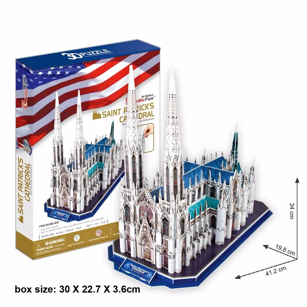Classic Jigsaw Puzzle New York St Patrick's Church DIY Enlighten Construction Brick Toys Scale Models Sets City For Children
