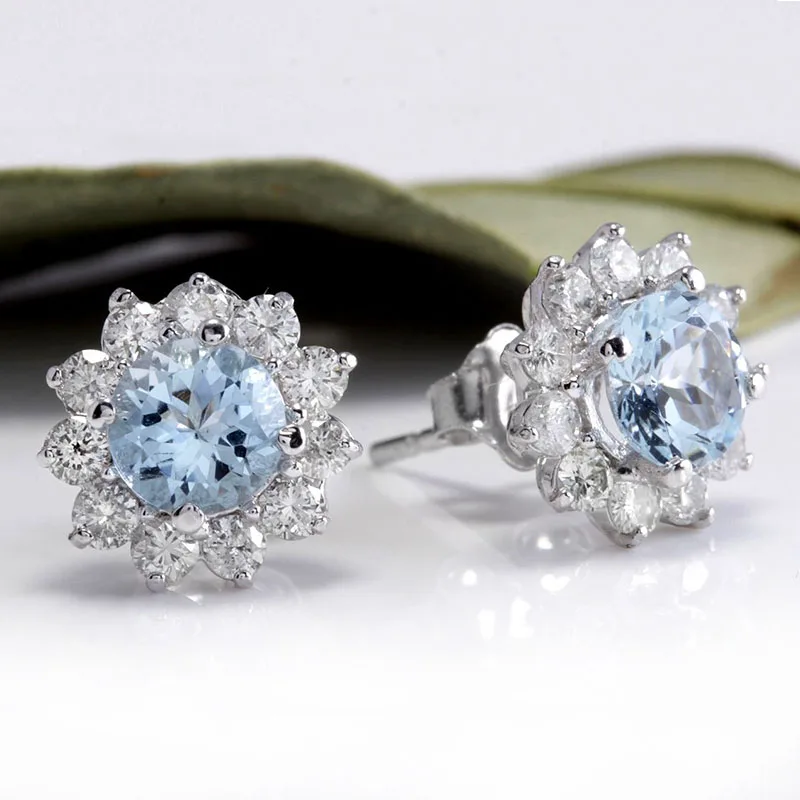 Модные серебряные большие круглые небесно-голубые серьги с цирконием, свадебные ювелирные изделия, длинные висячие серьги Brincos для женщин, подарки Z3K569 - Окраска металла: K553