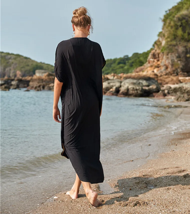 Embroidery Cotton Beach Cover up Saida de Praia Swimsuit Women Bikini cover up Tunics for Beach Pareo Sarong Beachwear