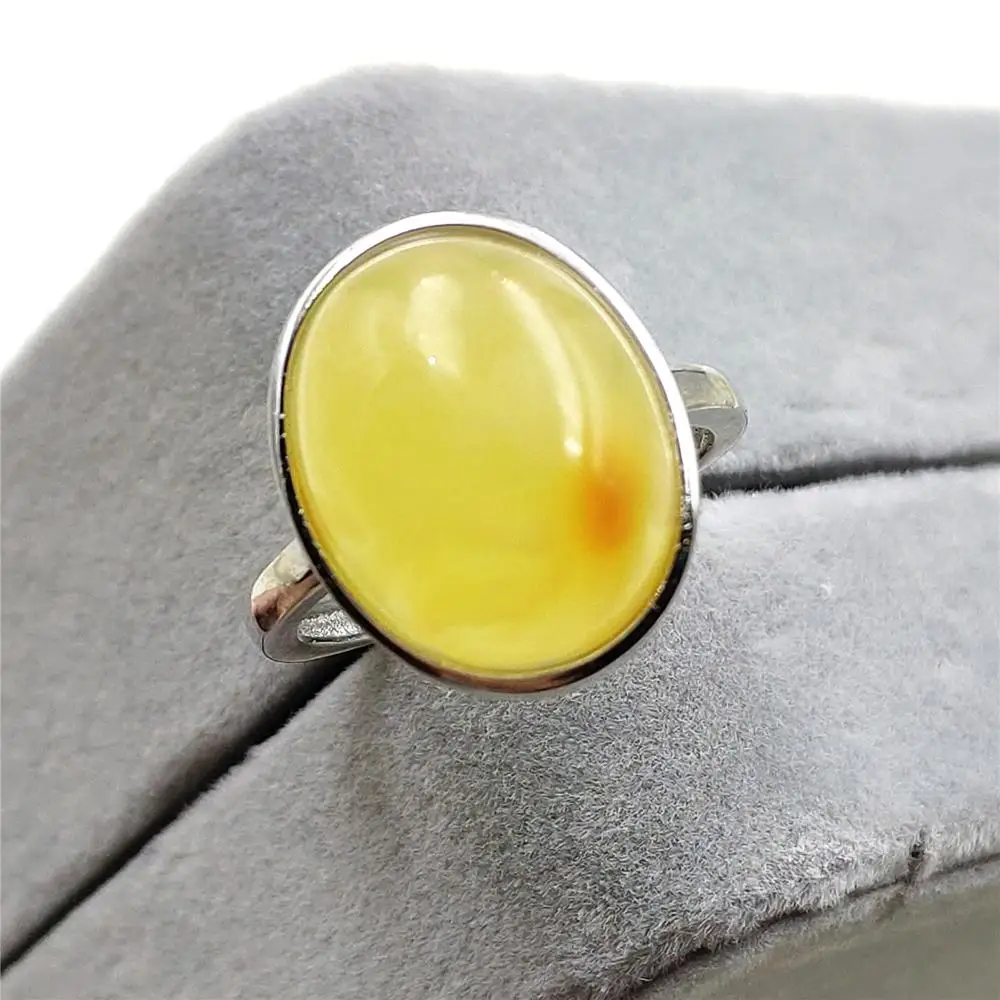 

Natural Yellow Amber Gemstone Adjustable Wedding Ring 16x14mm Stone For Woman Man Fashion Engagement Ring AAAAA Sterling Silver