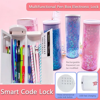 

Intelligent Password Pencil Box Cartoon Pattern Pen Holder Large Capacity Stationery Box Coded Lock Home Storage Bag