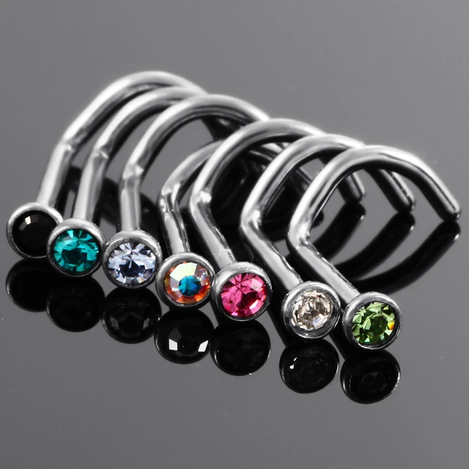 10Pcs/20Pcs/50Pcs G23 titanium nose rings nose studs piercing jewelry body piercing jewelry body jewelry round crystal nose rings piercing L-shape stud zircon nostril