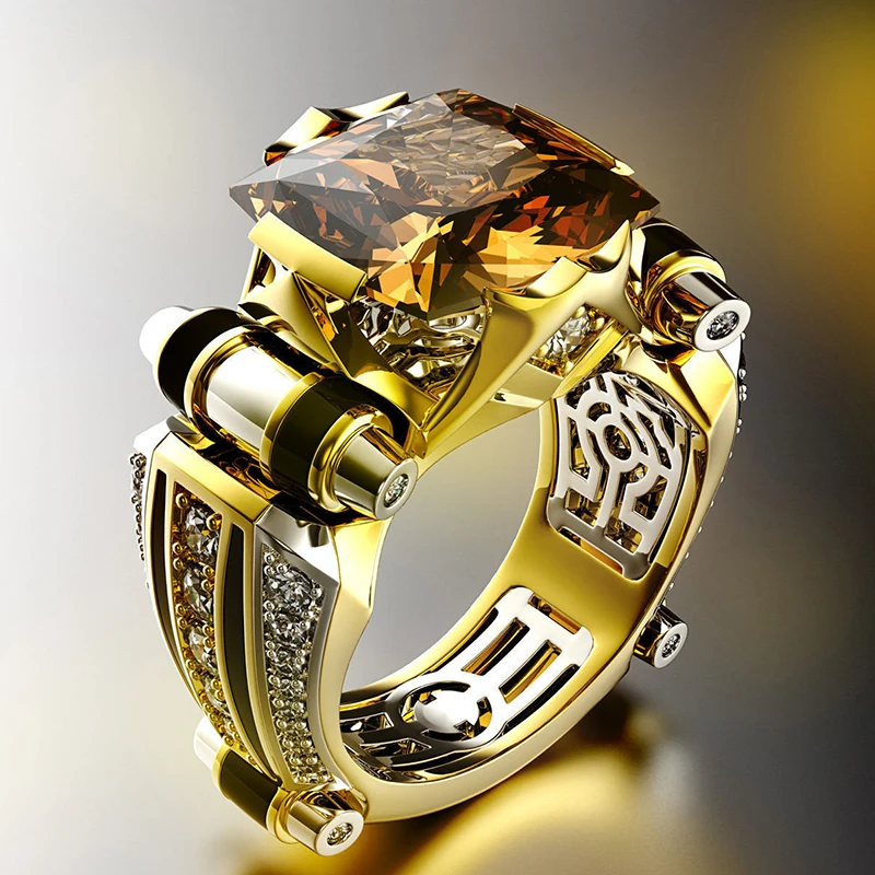Классическое модное золотое с черным камнем мужское кольцо стимпанк винтажное мужское кольцо Enge t Lovly свадебный подарок мужское модное ювелирное изделие F3T377