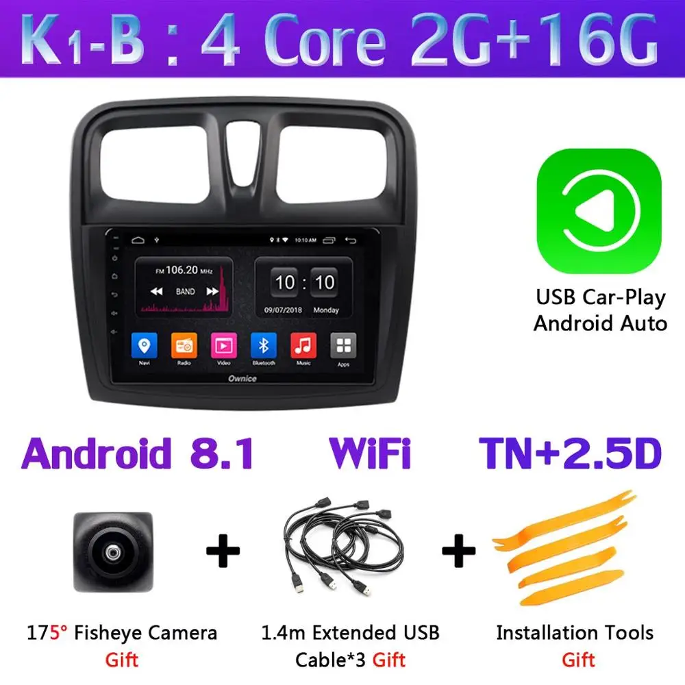 Панорамная камера 360 ° Android 9,0 8 ядерный 4G+ 64G gps радио CarPlay DSP SPDIF Автомобильный плеер для Renault Dacia Sandero Symbol Logan - Цвет: K1-B-CarPlay