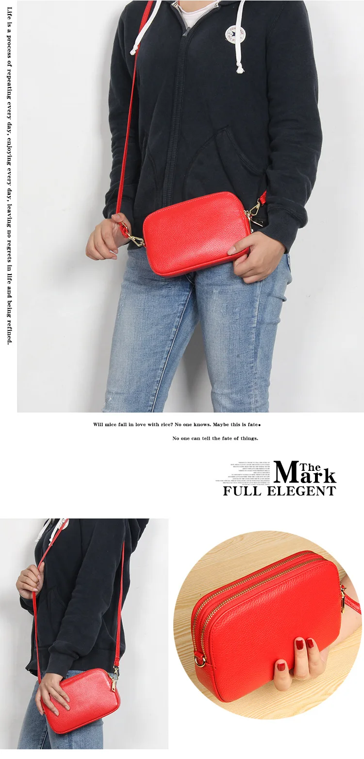 Women Handbag Genuine Leather Double zipper shoulder bag Designer Cowhide Female Crossbody Messenger Bag with Handle strap