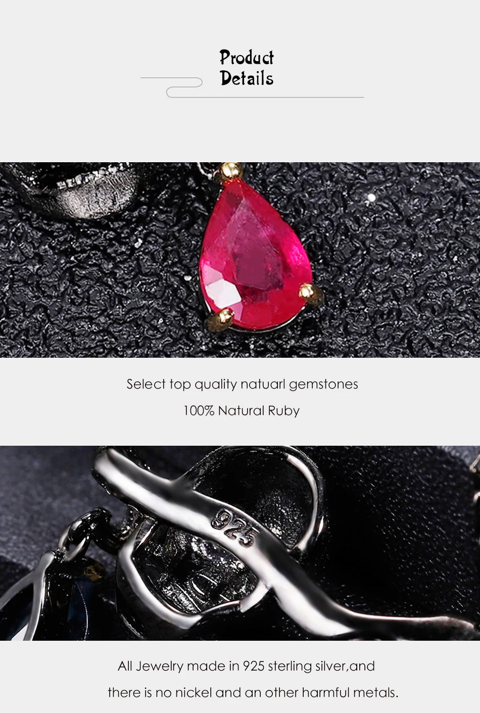 GEM'S балет 0.9Ct натуральный Buby подано со стеклом Хэллоуин ювелирные изделия 925 пробы Серебряный Череп смерти кулон ожерелье для женщин