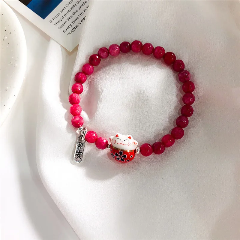 rose red Новинка! браслет ручной работы с разноцветными веревками и котиком, регулируемый браслет для женщин и девочек, подарки на день рождения, милые модные браслеты с кисточками для женщин - Окраска металла: rose red