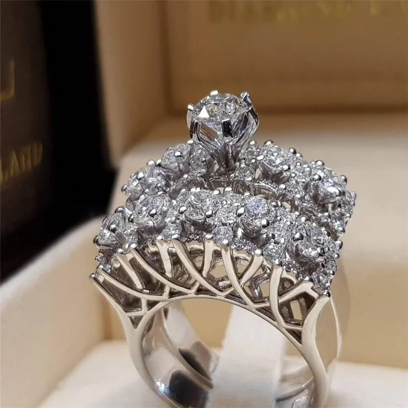 ZN 2 шт свадебный набор элегантные кольца для женщин Свадебные обручальные модные украшения с полным блестящим Cubiz женское кольцо с цирконом