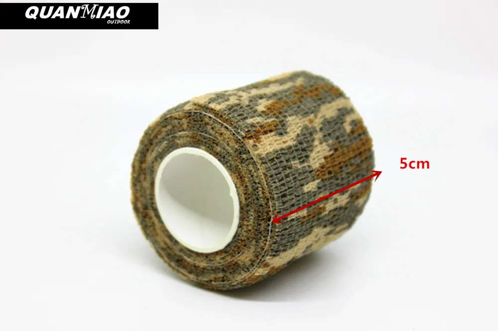 QuanMiao 5 Roll Camouflage Tape Self-adhesive Wrap Military Camo Stretch Bandage for Gun Rifle Camping Hunting Equipment 4Colour