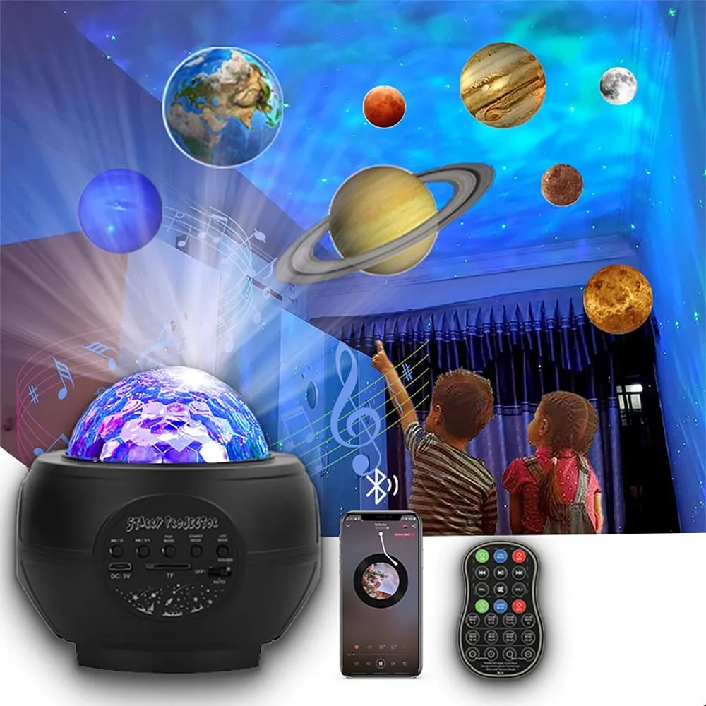 

2021 New 10 Planets Projection Starry Night Light USB Bluetooth Ocean Wave Nebula Projector Lamp for Kids Baby Home Planetarium