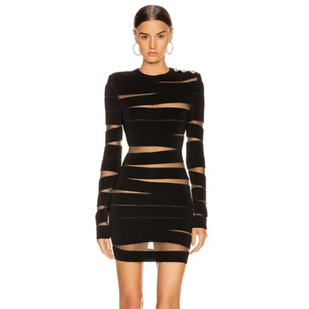

LEGER BABE New Arrival Winter Women Patchwork Bandage Dress Sexy Long Sleeve Bodycon Celebrity Evening Party Dress Vestidos