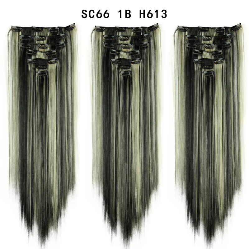 Волосы евники 22 дюйма длинные прямые волосы для наращивания 7 шт./компл., 16 клипс, высоких температур синтетический парик, заколки, заколки для волос для наращивания на заколках - Цвет: 1B H613