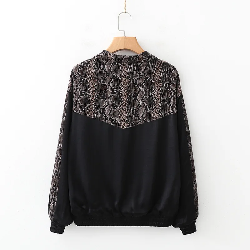 

F4821-Western Style WOMEN'S Dress 2019 Spring And Autumn New Style Fold-down Collar Snakeskin Printed Joint Jacket Women's