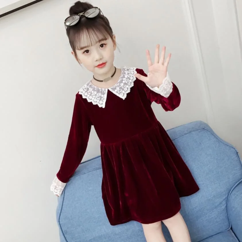 New Autumn Winter Princess Lace Velvet Dress Girl Clothes Kids Party Dresses For Girls Long Sleeve Baby Toddler Teenage Vestidos | Детская